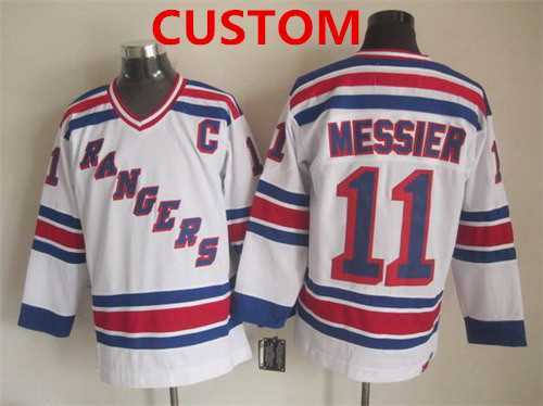 Men's New York Rangers Custom 1993 White Throwback CCM Jersey-0